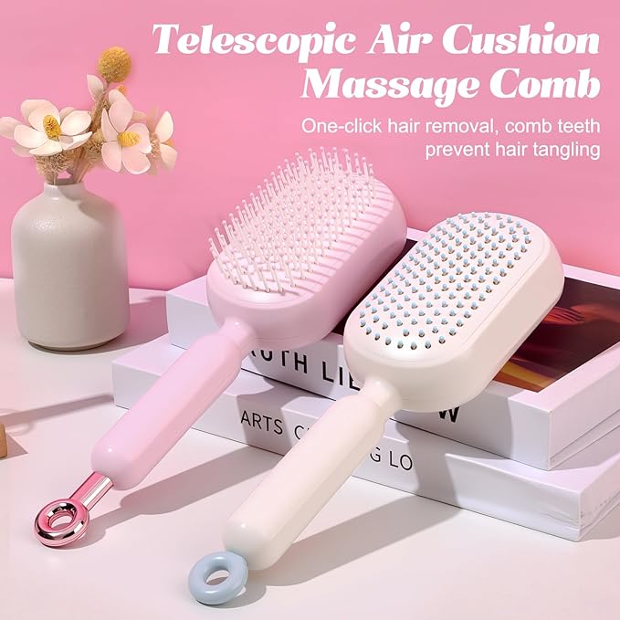 Retractable Cushion Massage Comb Brush, Anti-Static Easy-Clean Massage Comb,Air Cushion Massage comb,Smooth Clean Detangling Comb for All Hair Types (Blue)