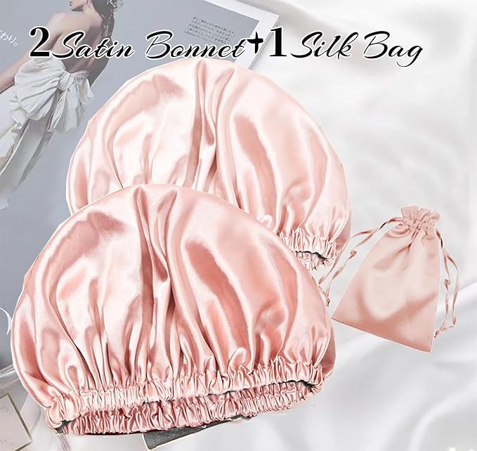3Pcs Hair Bonnets For Sleeping Satin Bonnet For Women Silk Bonnets Womens Curly Hair Sleep Caps Silky Night Cap