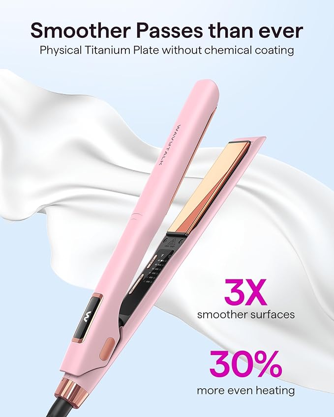 Wavytalk Professional Flat Iron Hair Straightener and Curler 2 in 1, Titanium Flat Iron for One-Pass Wonder 10S Fast Heat Up, Glide & Shine Straightener with Dual Voltage (1.18 Inch)