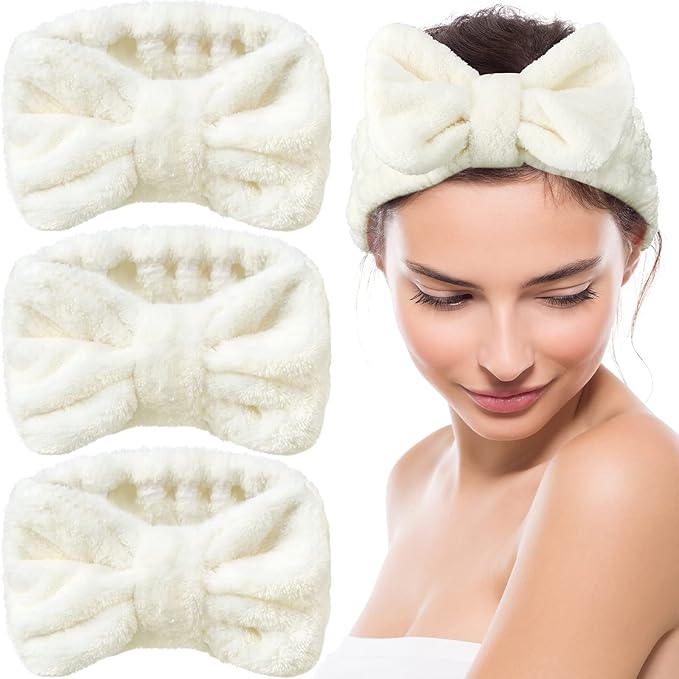 Hicarer 3 Pieces Towel Headbands for Women Makeup Spa Headband for Washing Face Shower (Beige)