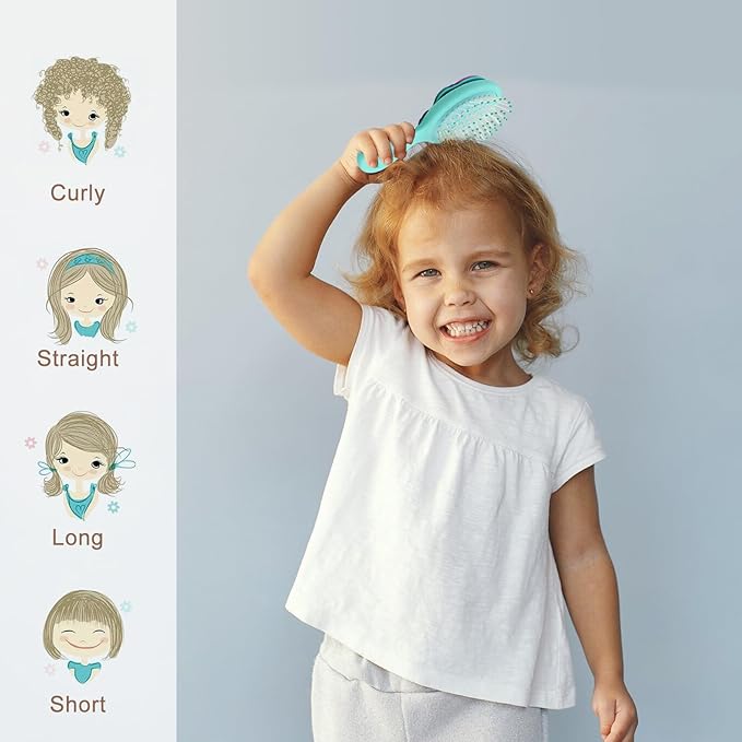 Toddler Hair Brush - Mini Hair Brush for Kids - Travel Brush for Boys and Girls - Unicorn Brush with Air Cushion - Blue