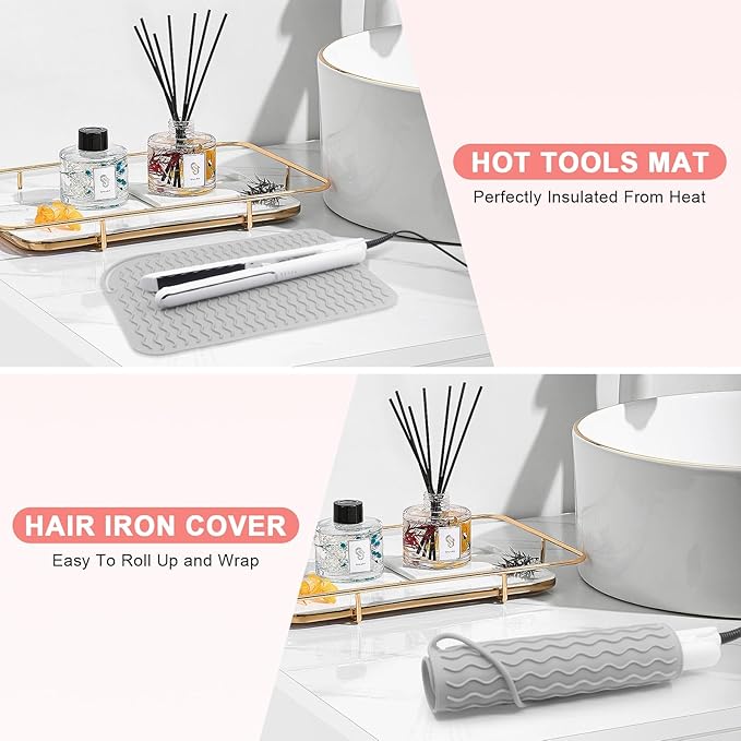 Plus Size Silicone Heat Resistant Mat, Portable Travel Hot Tools Pad Cover for Curling Iron, Flat Iron, Hair Straightener and Other Hair Styling Tools(12.0" x 9.0")