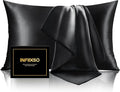 INFIIXSO Mulberry Silk Pillowcase for Hair and Skin, Silk Pillow Cases Queen Size Set of 2 with Hidden Zipper 20x30 Inches, Ultra Smooth and Soft Cooling Pillow Cases for Hot Sleepers(Black, 2 Pack)