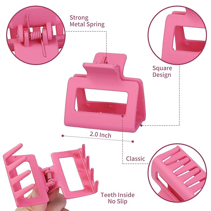 2 Inch Medium Hair Claw Clips 12 Pcs Square Hair Clips for Thin Hair Matte Nonslip Acrylic Banana Jaw Clips Bulk Hair Accessories for women and Girls - Colorful