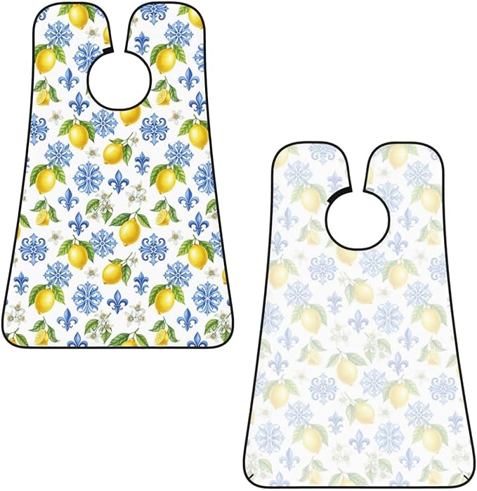 Adjustable Non-Stick Beard Apron, Hair Catcher Cape for Shaving Grooming, Waterproof with Suction Cups Men, Watercolor Blue White Flowers Lemon Tree Leaf Floral Shave Bib