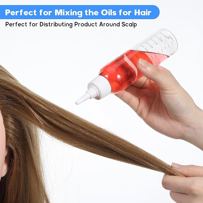 4 Pcs Hair Bottle Applicator,Plastic Hair Color Bottle,Hairs Dye Bottles with Clear Graduated Scale Twist-On Top Tip Cap, for Scalp Root Dye Container(2 color)
