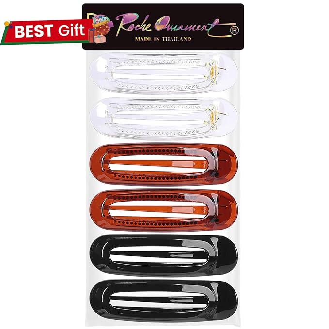 RC ROCHE 6 Pcs Flat Claw Hair Clips for Women Alligator French Barrette Long Thick Hair Duckbill Curved No Slip Grip Lay Flat Side Slide Firm Classic Styling, Large Clear, Brown & Black