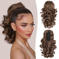 12 Inch Ponytail Extension - Clip in Ponytail Hair Extensions, Curly Wavy Pony Tails Hair Extensions, Synthetic Claw Clip Ponytail Extension for Women (Color: Medium Brown Mixed Honey Blonde)