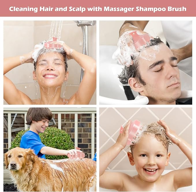 URTHEONE Hair Scalp Massager Shampoo Brush,Soft Silicone Hair Brush for Wet Dry Oily Curly Straight Thick Thin Rough Long Short Natural Men Women Kids Pets Hair Care Tools(Salmon Pink)