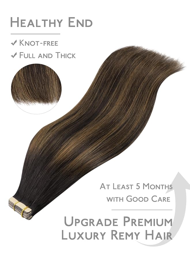 WENNALIFE Fuller Tape in Hair Extensions Human Hair, 20 inch 20pcs 80g Balayage Dark Brown Mixed Chestnut Brown Remy Hair Straight Tape in Extensions Skin Weft Tape Ins Extensiones De Cabello Humano