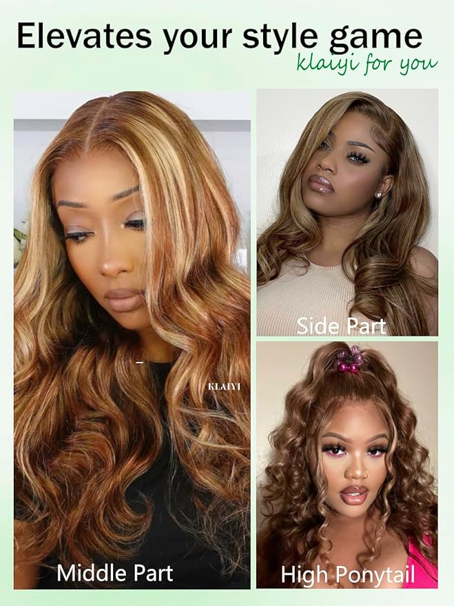 KLAIYI Wear And Go Glueless Wig Bye Bye Knots 13x4 Precut Lace Front Wigs Human Hair Ombre Highlight Blonde Body Wave Wig Pre Bleached Pre Everything Pre Plucked with Baby Hair 3S Ready to Wear 24Inch