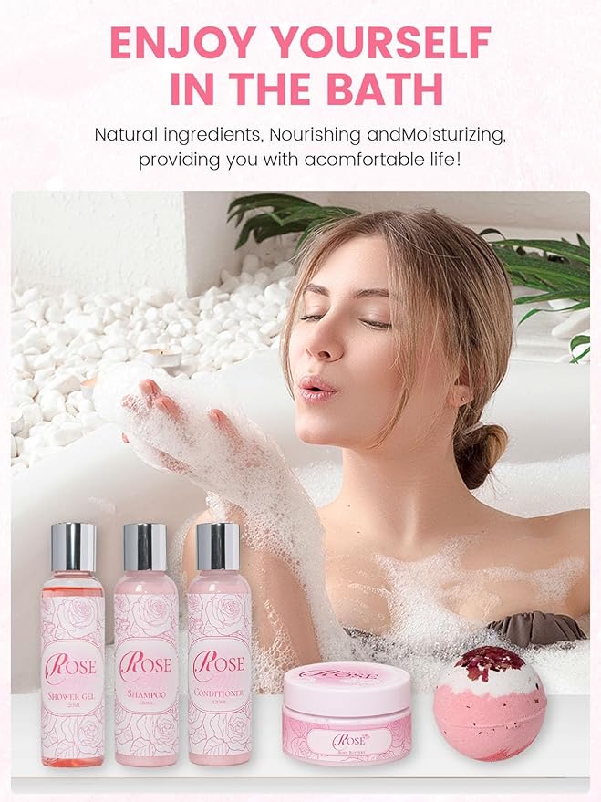 16Pcs Rose Spa Kit - Relaxing Bath & Body Care Gift Set with Bath Bombs & Lotions for Women. The Perfect Mother's Day Birthday Christmas or Thank You Gift for Mom Wife Friend Relaxing Home Spa Set