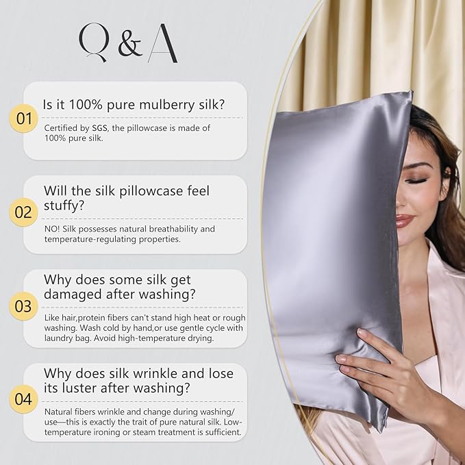 ZIMASILK 25 Momme 100% Pure Mulberry Silk Pillowcase for Hair and Skin Care, Highest Grade 6A Pillow Cases for Women, Long-Lasting Durablity, Gift for Women Men, 1Pc (Standard 20"x26", Ivory)