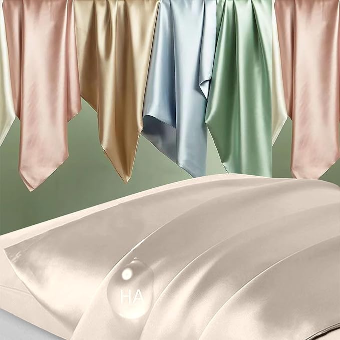 Silk Pillowcase for Hair and Skin, Mulberry Silk Pillow Cases Standard Size Anti Acne Cooling Beauty Sleep Both Sides Natural Silk Satin Pillow Covers with Hidden Zipper, Gifts for Women Men, Beige