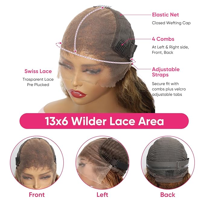 32 Inch Deep Wave Highlight Wig Human Hair 200% Density Honey Blonde 13x6 HD Transparent Lace Front Wigs Human Hair 4/27 Colored Ombre Curly Lace Frontal Wigs For Women