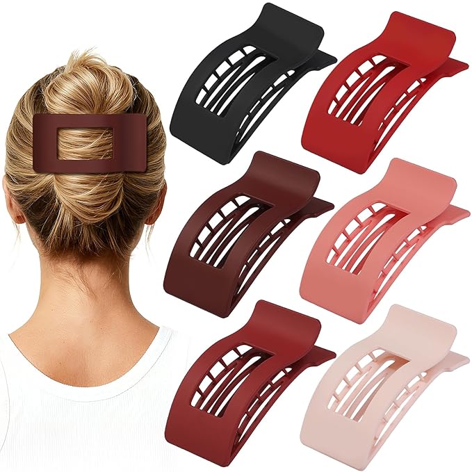 French Flat Hair Clips for Women 6pcs Hair Claw Clips for Thick or Thin Hair Matte Claw Clips for Girls Barrettes Non-Slip Strong Hold Hair Accessories for Women (Red)