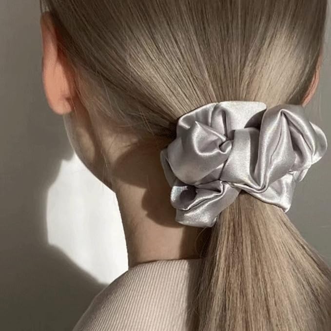 Suncdelv Silk,100% Silk Scrunchies for Hair,22 Momme Hair Ties for Anti-Crease & Breakage,Natural Women Hair Accessories，Fashion Hairbands 3PCS（Grey, gold, khaki））)