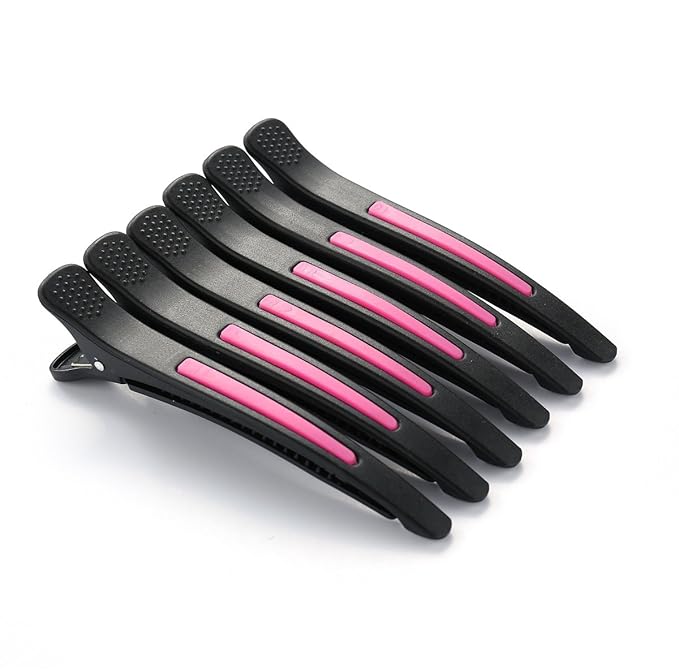 6Pcs/set Pinup Plastic Duck Bill Hair Clips for Sectioning Hair - Professional Non Slip Silicone band Clips Salon DIY Accessories Hairpins Hairgrip for Women(Blcak-Style1)