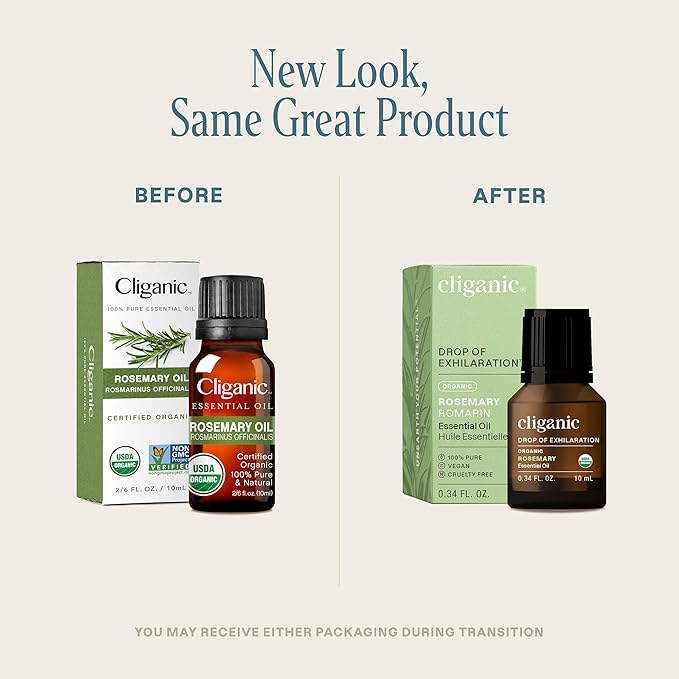 Cliganic Organic Rosemary Essential Oil, 100% Pure Natural, for Hair, Skin, Aromatherapy | Non-GMO Verified (Packaging May Vary)