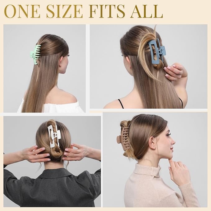 LuSeren 8 Pack Hair Clips for Women 4.3 Inch Large Hair Claw Clips for Women Thin Thick Curly Hair, Big Matte Banana Clips,Strong Hold jaw clips White Light Green Light Brown Light Gray