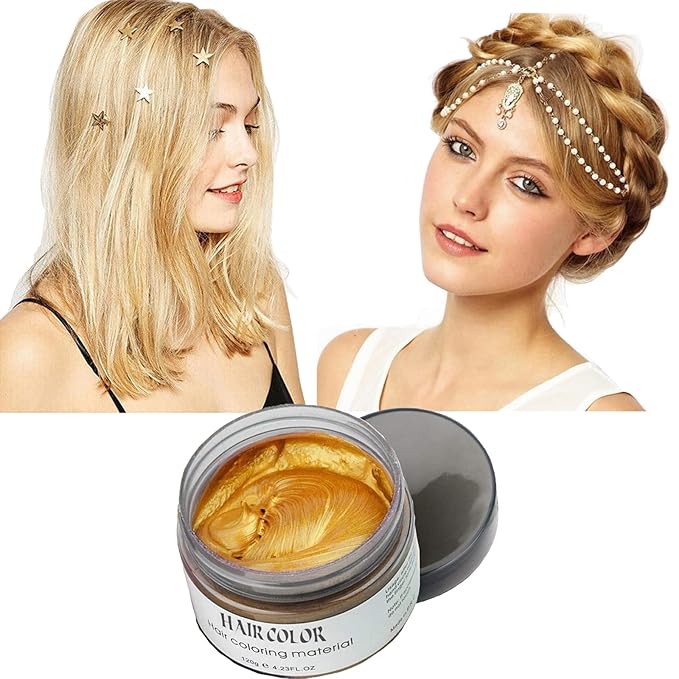 Temporary Hair Color Wax Dye,Hair Spray Color, Gold Hair Wax Color, Kids Temporay Hair Wax Dye Ash for Halloween Cosplay,Party,Masquerade (Gold, 120g)