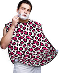 Beard Bib Apron for Men Shaving, Waterproof Non-Stick Hair Catcher with Suction Cups, Grooming Essential for Dad Husband, White Pink Cheetah Leopard Print Shave Bib