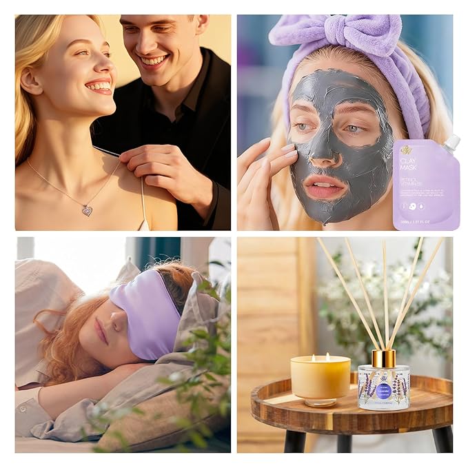 35 Pcs Christmas Gifts for Women, Lavender Bath and Body Gift Basket, Facial Skin Care Set, Spa Kit, Self-Care Set, Face Sheet Mask, Necklace, Birthday Present, Valentines, Mother Day, Bridal Shower