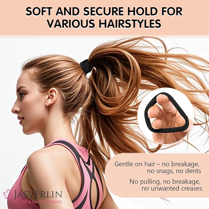 2.4" Large Hair Ties No Damage, Thick Hair Bands for Women, Soft Elastic Ponytail Holders Cotton Seamless Scrunchies Stretchy No Crease 30 Pcs (Black)