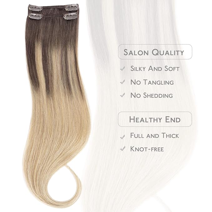 WENNALIFE Clip in Hair Extensions Real Human Hair Refill, 30g 22 inch 2pcs Balayage Chocolate Brown to Dirty Blonde Hair Extensions Clip in Human Hair for Hair Loss and Thinning Hair Straight Remy
