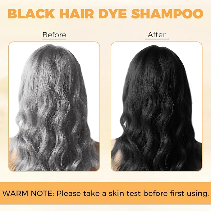 Black Hair Dye Shampoo 3 in 1 for Gray Hair Coverage, Hair Color Shampoo for Women Men, Herbal Ingredients Champu Para Pintar el Cabello (16.9 Oz)