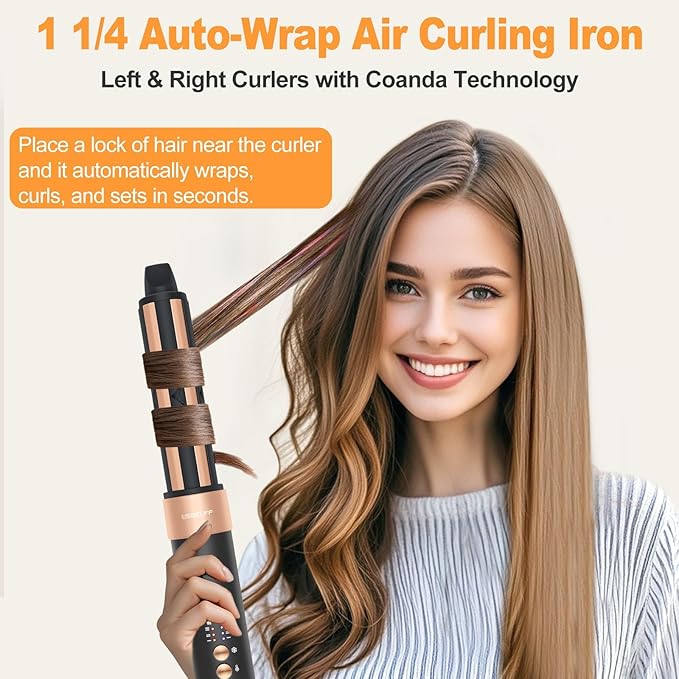 Hair Styler Hair Dryer Brush - 110,000 RPM High-Speed Hot Air Styler,Multi Stylers with Auto-Wrap Curler, Professional Blow Dryer Brush for Fast Curling Volumizing Straightening Styling(Black-Golden)