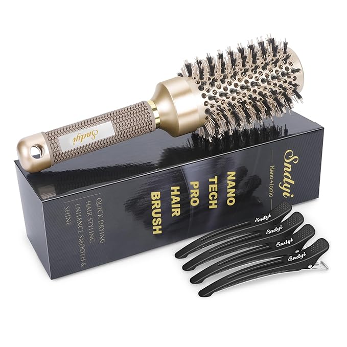 Round Brush for Blow Drying, Nano Thermal Ceramic & Ionic Tech Hair Brush with Boar Bristles, Professional Round Barrel Brush for Styling, Curling & Straightening by Sndyi (2.9 Inch, Barrel 1.7 Inch)