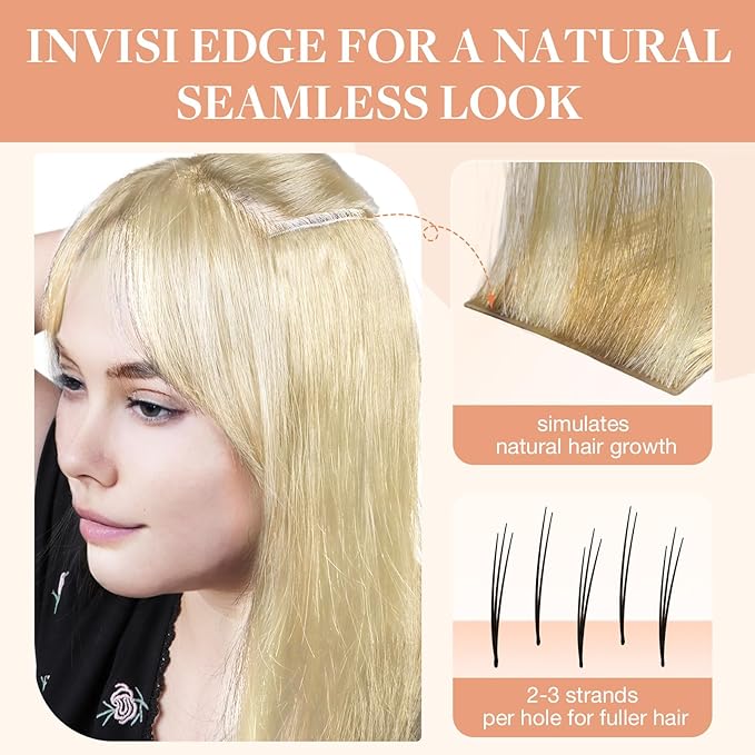GOO GOO Invisi Edge Tape in Hair Extensions Human Hair, 16/22 Light Blonde Highlighted Golden Blonde 20pcs injected with 20pcs classical tape ins, 24inch 100g, Virgin Remy Hair, Natural Look