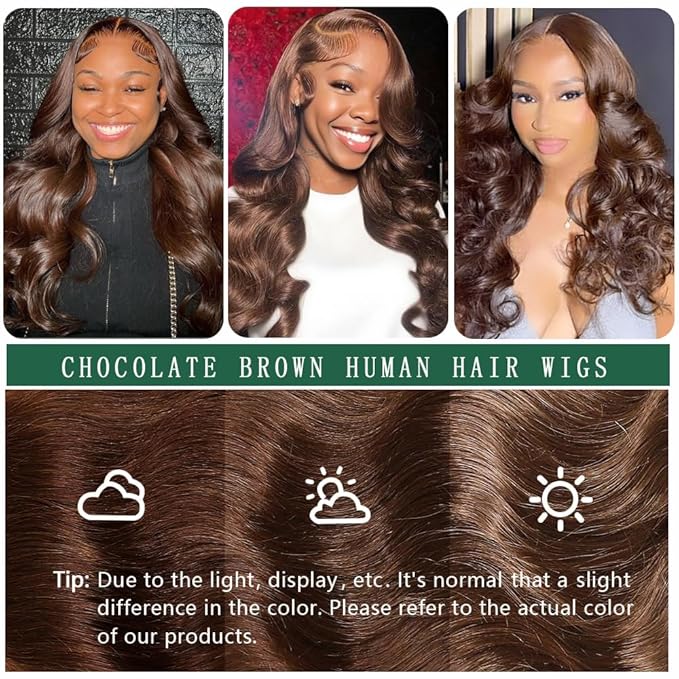 Chocolate Brown 13x6 HD Lace Front Wigs Human Hair Body Wave Wig Lace Frontal Pre Plucked New Trend M Hairline Lace Frontal 200% Density Colored Brown Wigs Human Hair For Women 26 Inch