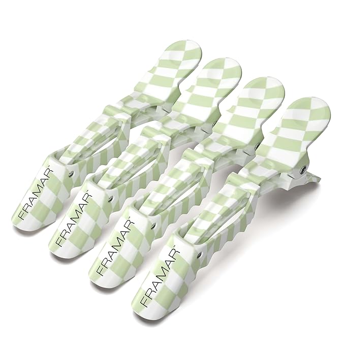 FRAMAR Alligator Clips For Hair Styling – Professional Alligator Hair Clips For Women, Checkered Hair Clip For Women, Checkered Hair Clips For Styling – Matte Firm Hold Without Slipping – 4 Pack