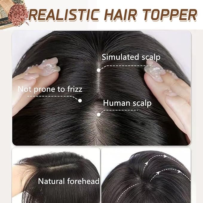 Rich Choices Hair Toppers for Women Real Human Hair 100% Human Remy Toppers NO Bangs for Women with Thinning on Top Clip in Hairpiece 4"x4.7"Lace Base 12 Inch #2R Chocolate Brown