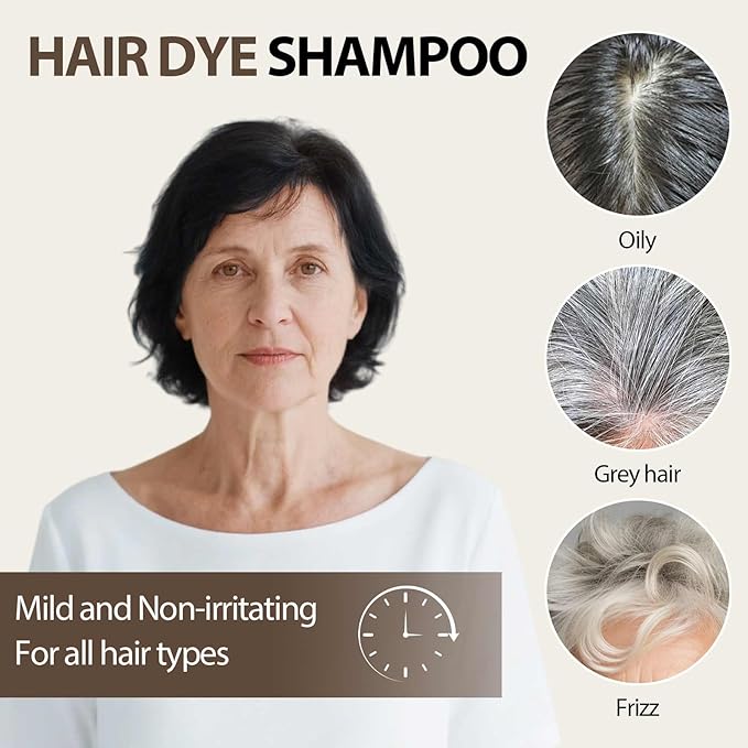 Black Hair Dye Shampoo- Gray Coverage, Herbal Natural 3 in 1 Hair Color Shampoo for Men & Women