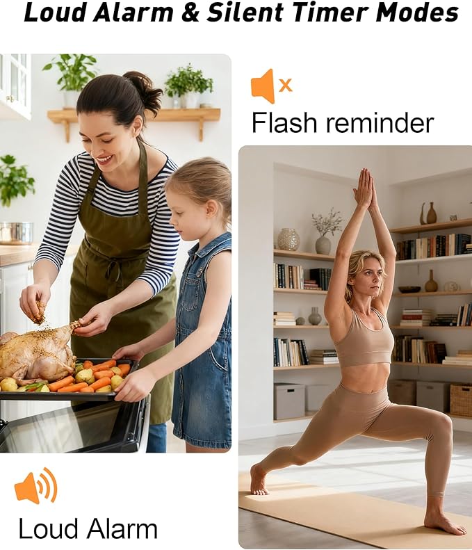 Digital Kitchen Timer - 4-Channel Cooking Timer with Alarm, Magnetic Back, Loud & Silent Modes, Count Up/Down, Ideal for ovens, Seniors, Kids and classrooms, Replaceable AAA Battery