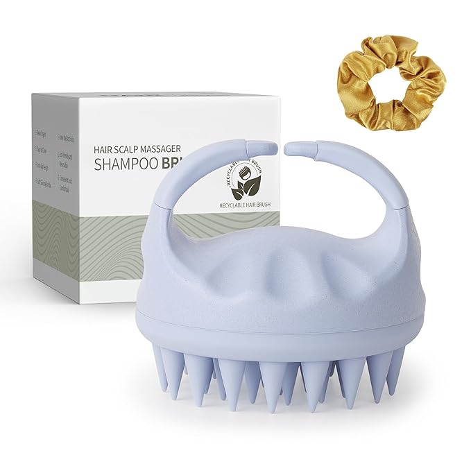 Sndyi Scalp Massager Shampoo Brush, Scalp Scrubber with Soft Silicone Bristles, Scalp Exfoliator for Dandruff Removal, Scalp Massager for Hair Growth, Wet Dry Hair Brush for Scalp Care, Sky Blue