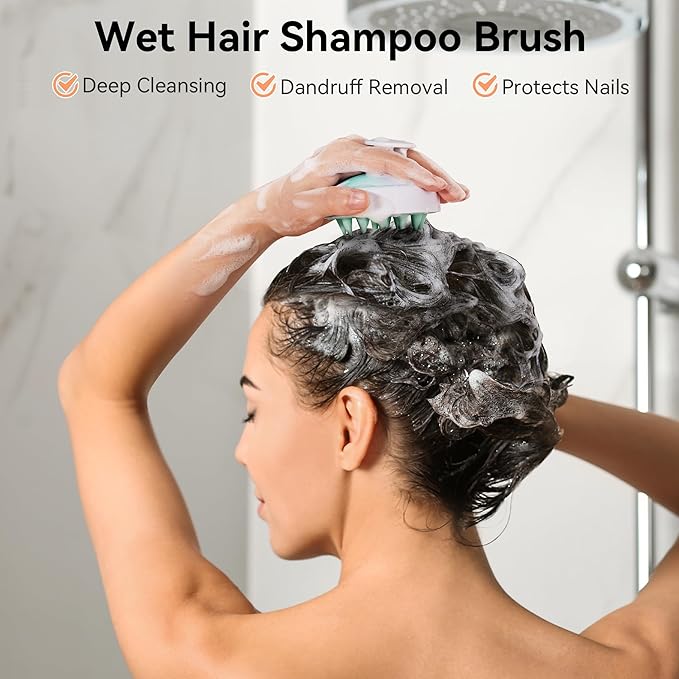HEETA Scalp Massager Hair Growth, Soft Silicone Scalp Scrubber Shampoo Brush for Exfoliation, Dandruff Removal Head Massage Stress Relax, Wet & Dry Use for Thick Thin Curly Hair Care, Gradient Green