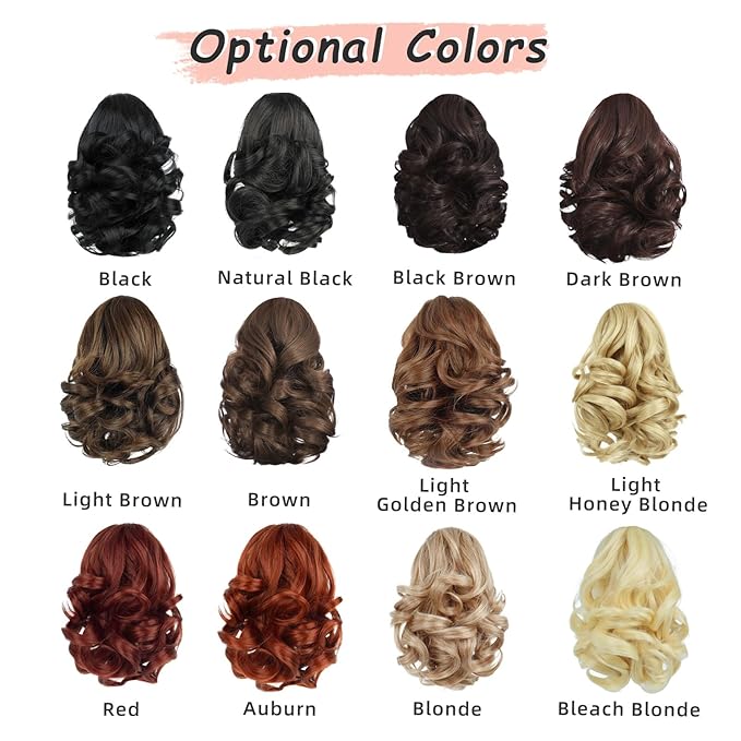 Ponytail Extension, Clip on Ponytails for Women, 9" Claw Clip in Short Curly Wavy Pony Hair Extension for Women - Auburn