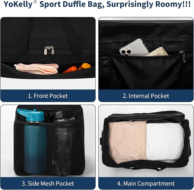 Gym Bag 20 inch Sport Duffle Bag for Men - 40L Weekender Duffel Bag for Travel - Black