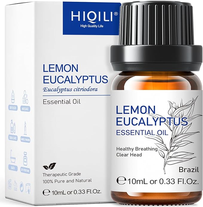 HIQILI Lemon Eucalyptus Oil, for Spary, Diffuser, Indoors, Outdoors, Garden, Yard, 100% Pure Natural - 0.33 Fl Oz