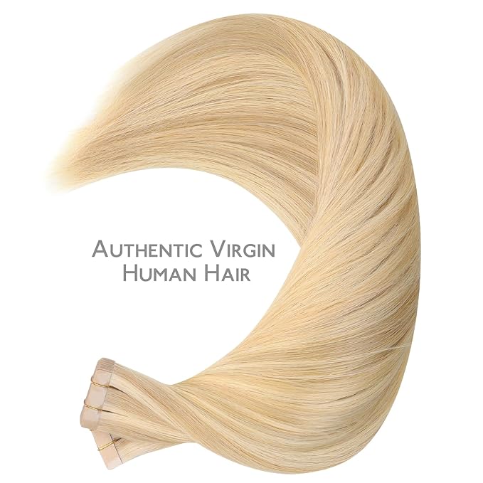 WENNALIFE Tape in Hair Extensions Human Hair, 40pcs 100g 16 inch Light Blonde Highlighted Golden Blonde Hair Extensions Real Human Hair Straight Tape in Extensions Invisible Human Hair Extensions