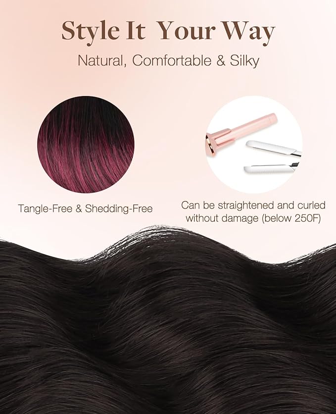 GOO GOO Invisi Edge Tape in Hair Extensions Human Hair, 1/99 Balayage Jet Black to Red, 20pcs 14inch 50g, Virgin Remy Hair, Seamless Injected Tape, Natural Look