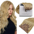 RUNATURE Clip in Hair Extensions Real Human Hair 24 inch, Long Straight Hair, Remy Human Hair Clip in Extensions, Easy Install Hair Extensions 135g 7pcs #16P24 Golden Blonde Highlights