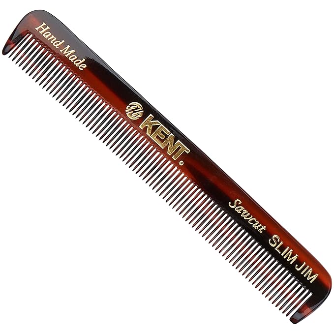 Kent Slim Jim Handmade All Fine Tooth Pocket Comb for Men, Hair Comb Straightener for Everyday Grooming Styling Hair, Mustache and Beard, Use Dry or with Balms, Saw Cut Hand Polished, Made in England
