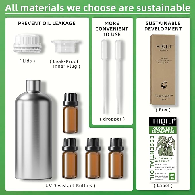 HIQILI Eucalyptus Essential Oil for Spray, Diffuser & Skin, 100% Pure Undiluted - 32 Fl Oz