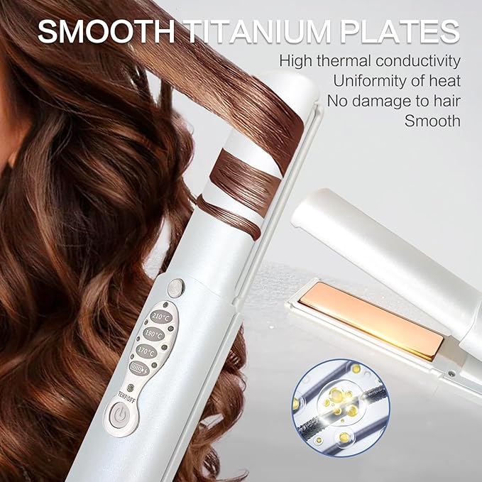 Cordless Hair Straighteners 5000 mAh Long Range Titanium Portable Flat Iron Wireless Mini Hair Straightener 2 in 1 for Straightening and Curling Travel Straightener max. 210℃/410℉ Heats Up in Seconds