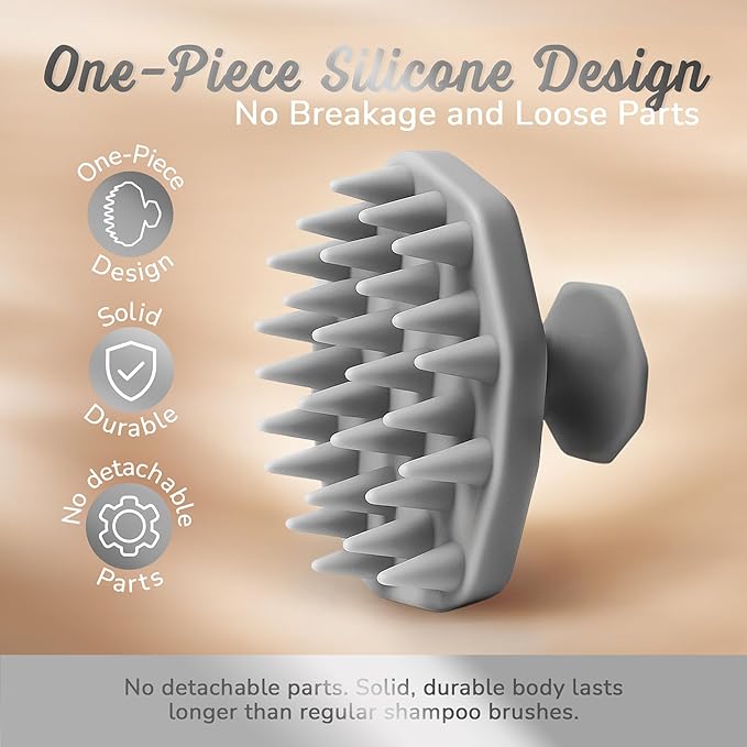 Silicone Scalp Scrubber - Massage Shampoo Brush, Soft Bristles for Hair Growth & Dandruff Removal - Ergonomic Design, Wet & Dry Use, Deep Cleansing Scalp Exfoliator for All Hair Types - Gray